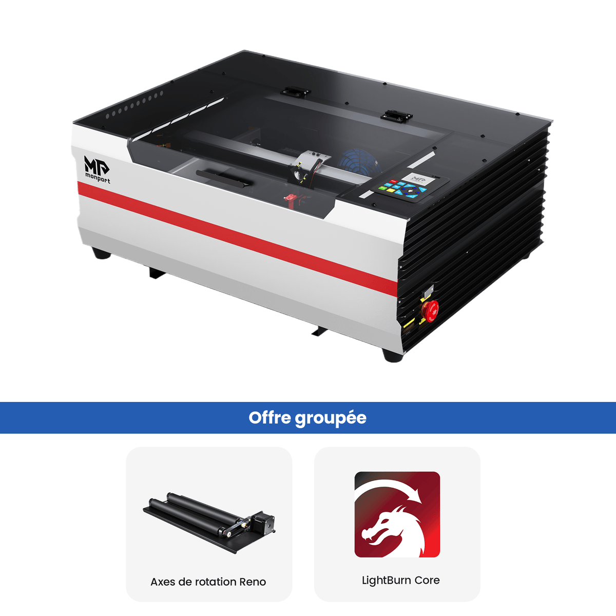 Monport Reno45 Pro Vision Graveur et Découpeur Laser CO₂ de Bureau 45W (40×30 cm) avec Caméra HD 8MP, Mise au Point Automatique Assistée par Aimant et Système de Refroidissement par Eau Intégré