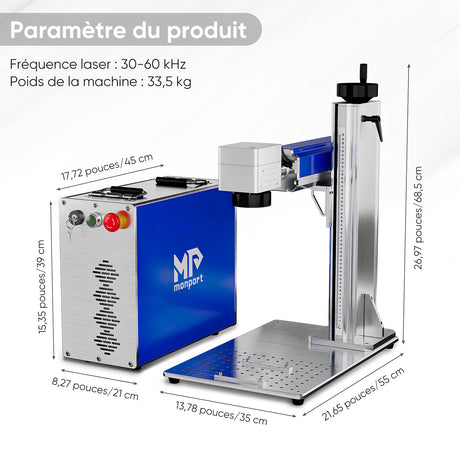 Monport 50W Graveur laser à fibre (7.9" x 7.9") & machine de marquage