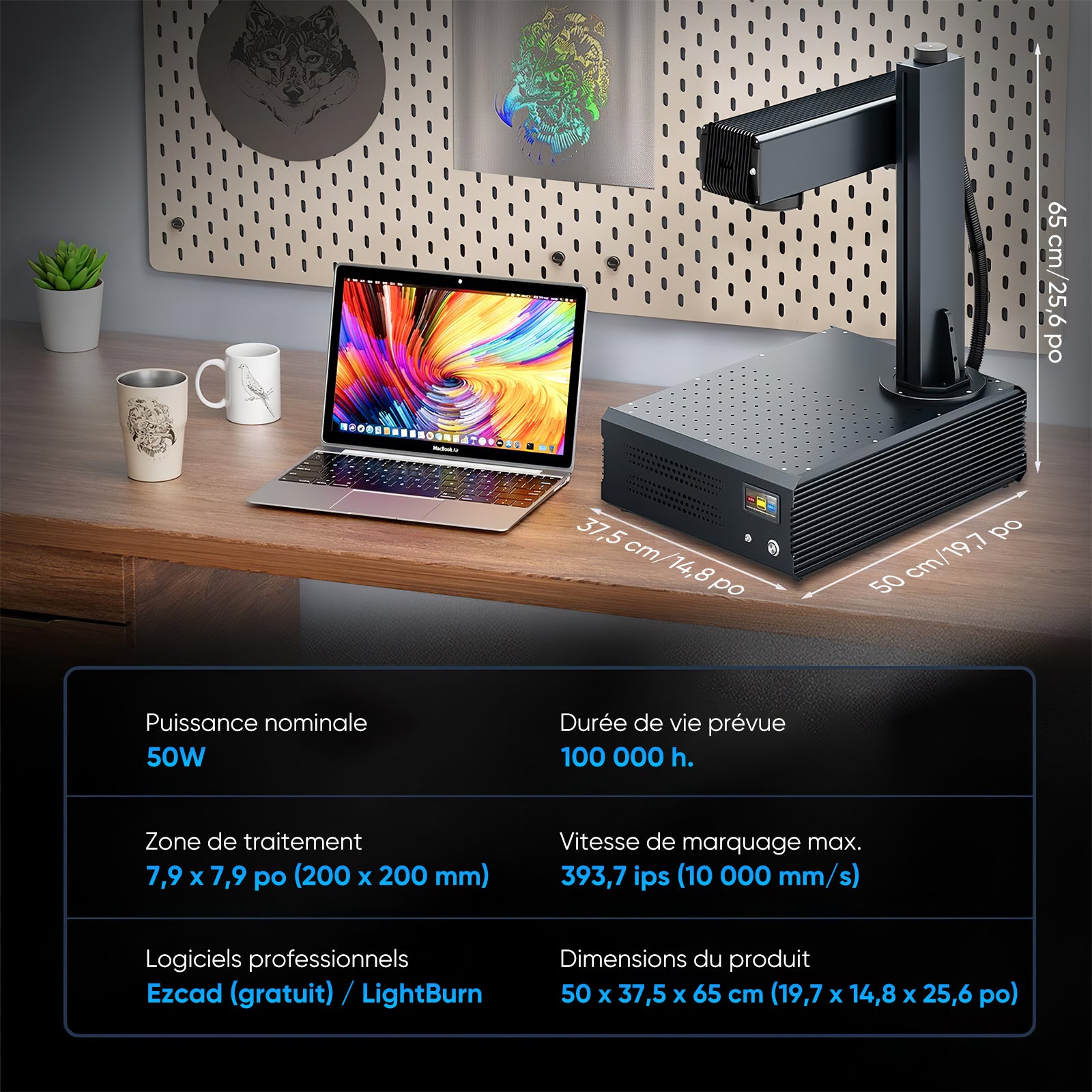 Monport GA Graveur & marqueur laser à fibre intégré amélioré 50W avec Mise au Point Automatique