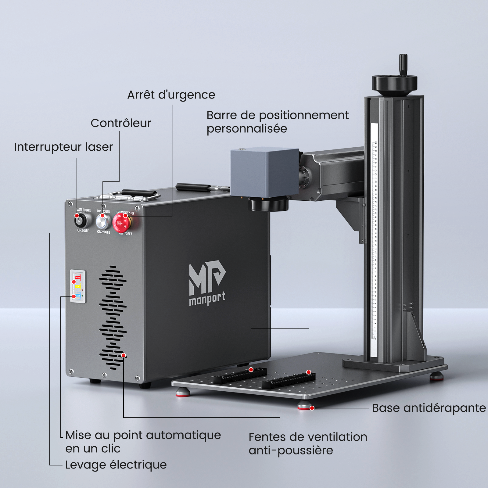 Monport GT 100W Graveur et machine de marquage couleur laser à fibre MOPA séparé avec autofocus – Appareil