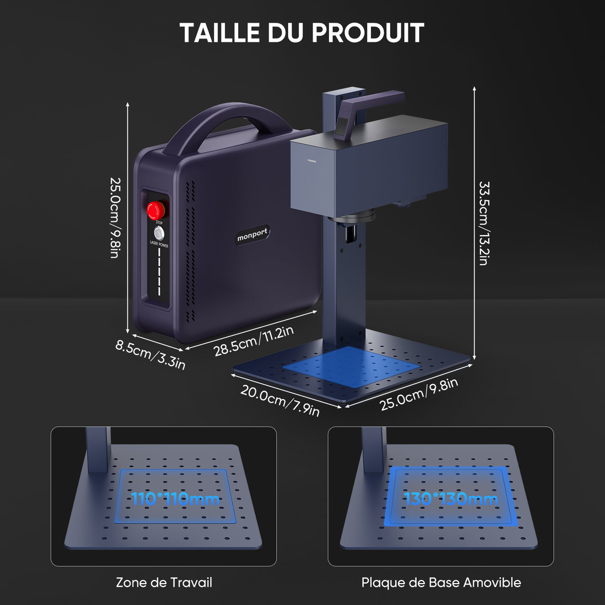 Monport 20W Mini Laser Fibre Portable pour Marquage Métallique Couleur