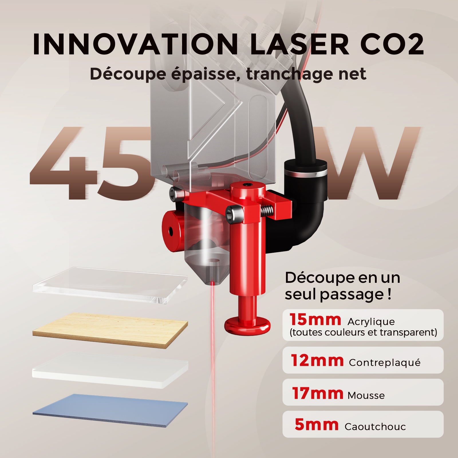 Monport Reno45 Pro 45W Graveuse et découpeuse laser CO2 de bureau (16