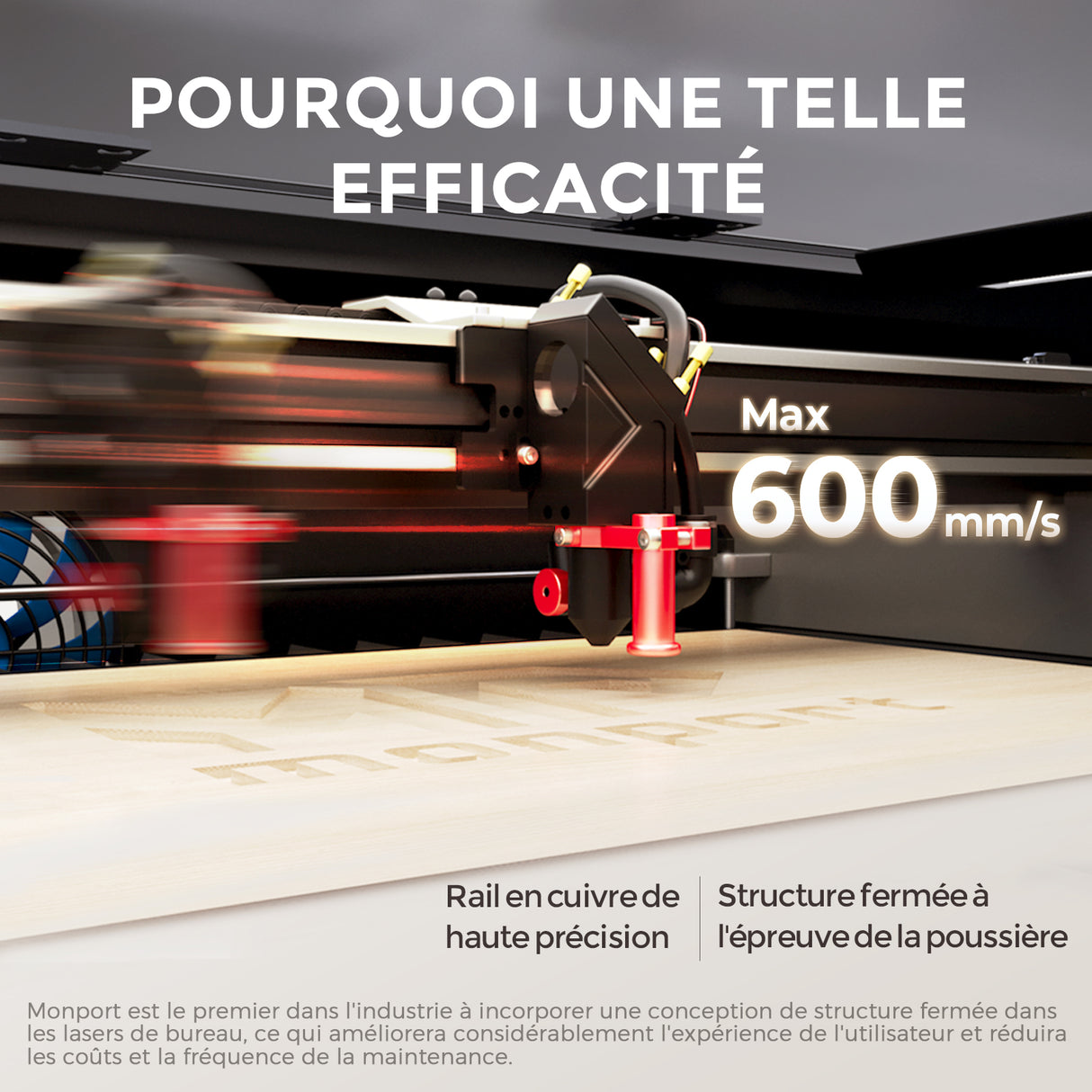 Monport Reno45 Pro Vision Graveur et Découpeur Laser CO2 de Bureau 45W (40×30 cm) avec Caméra HD 8MP et Mise au Point Automatique Assistée par Aimant