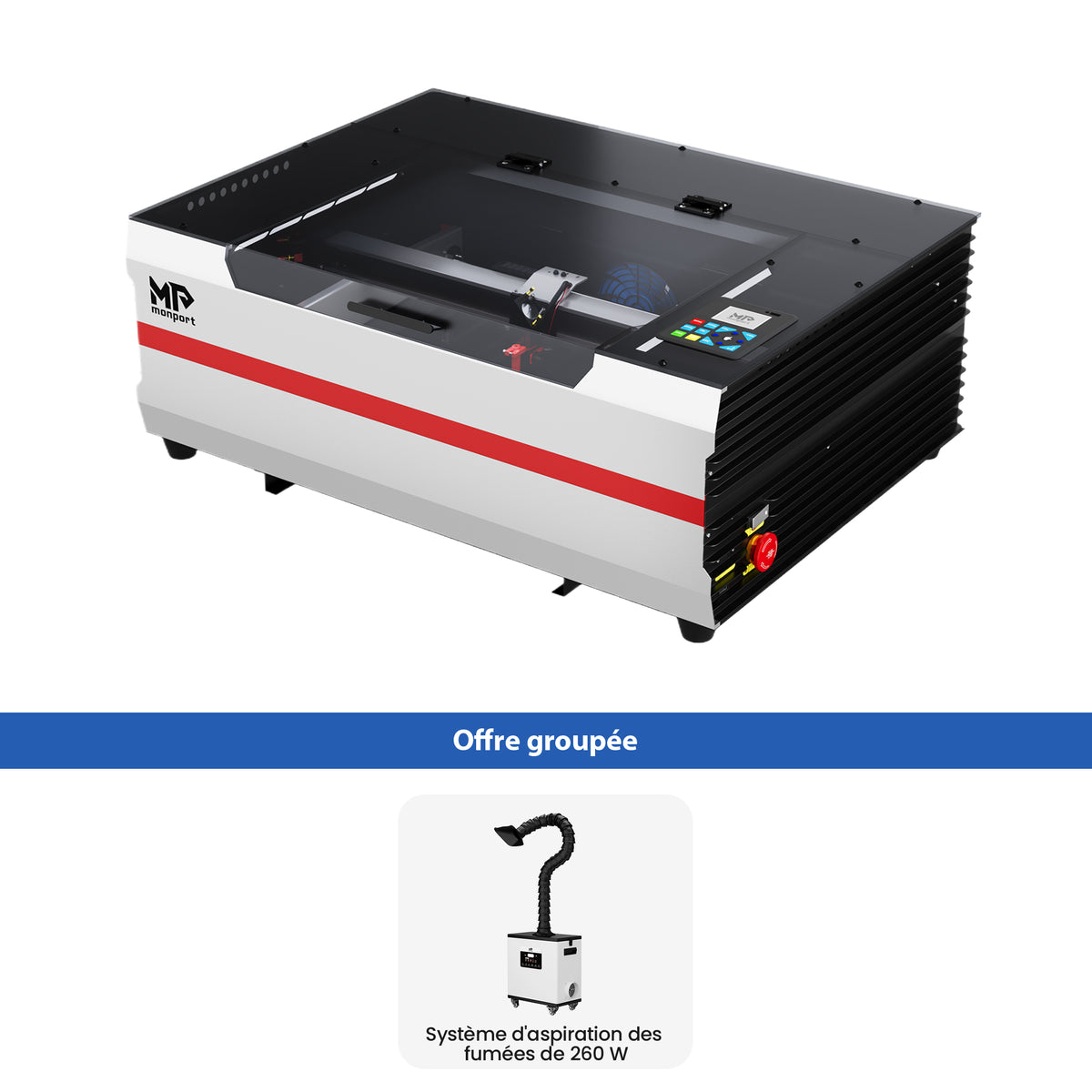 Monport Reno45 Pro Vision Graveur et Découpeur Laser CO₂ de Bureau 45W (40×30 cm) avec Caméra HD 8MP, Mise au Point Automatique Assistée par Aimant et Système de Refroidissement par Eau Intégré